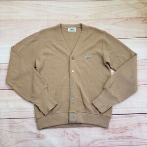 Vintage JCPenney The Fox Sweater Mens Medium Tan Cardigan Wool Button Up 70s 80s
